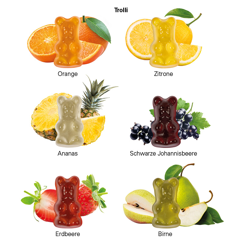 Minitüte,12 g, Papierfolie weiß, Trolli Vegane Gummibärchen, 14% Fruchtsaft