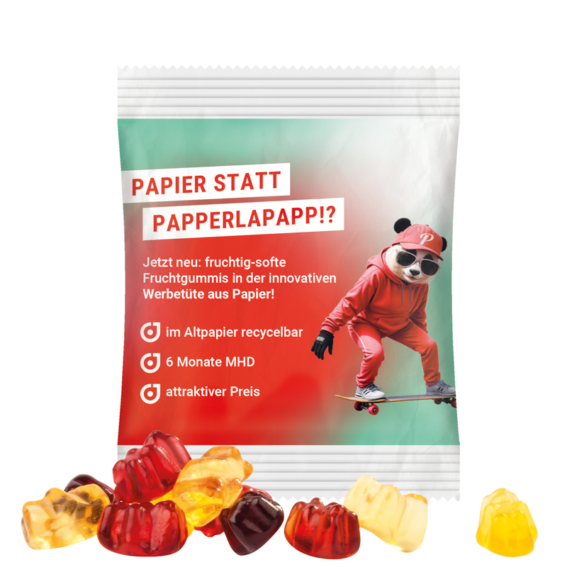 Minitüte, 10 g, recyclingfähiges Papier weiß, Trolli Fruchtgummibären, 30% Fruchtsaftqualität