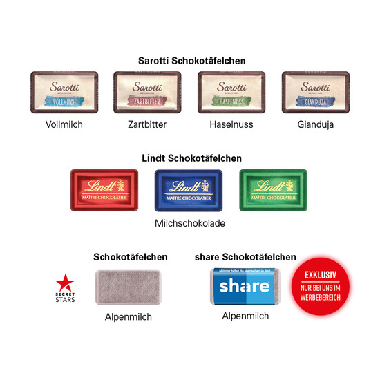 Täfelchen Adventskalender Graspapier, Alpenmilch-Schokotäfelchen