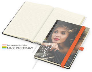 Notizbuch Match-Book Creme Bestseller A5 Cover-Star matt-individuell, orange