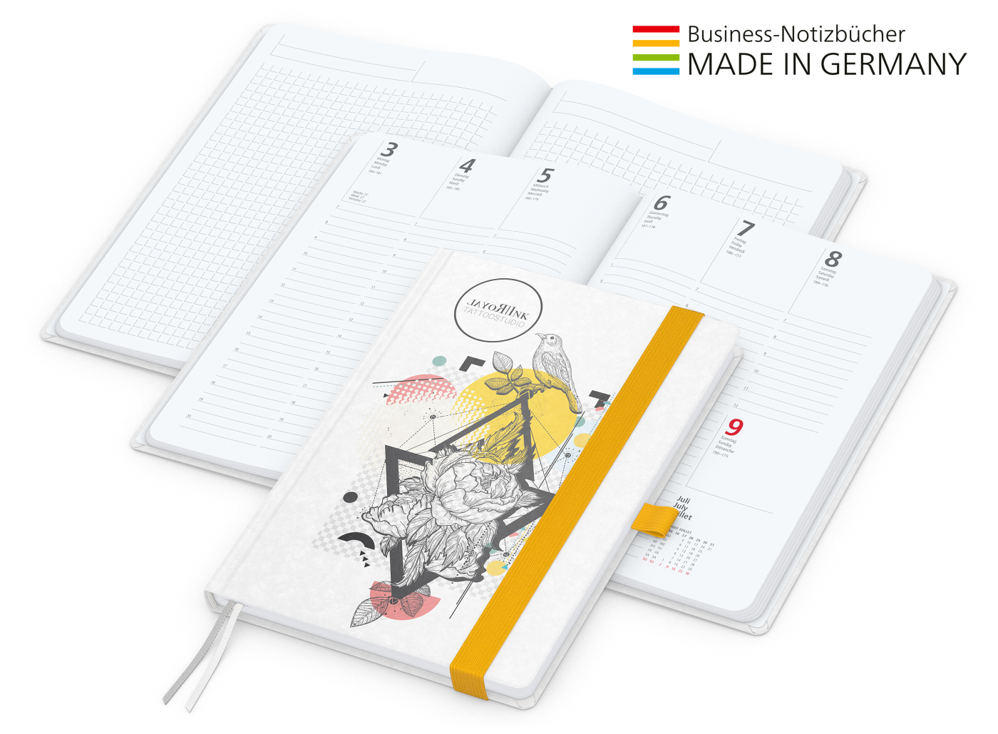 Buchkalender Match-Hybrid White Bestseller A5, Natura individuell, gelb