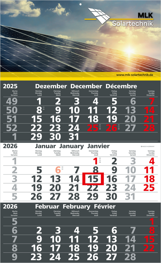 3-Monatskalender Solid 3 Bestseller, anthrazit (Einblatt)