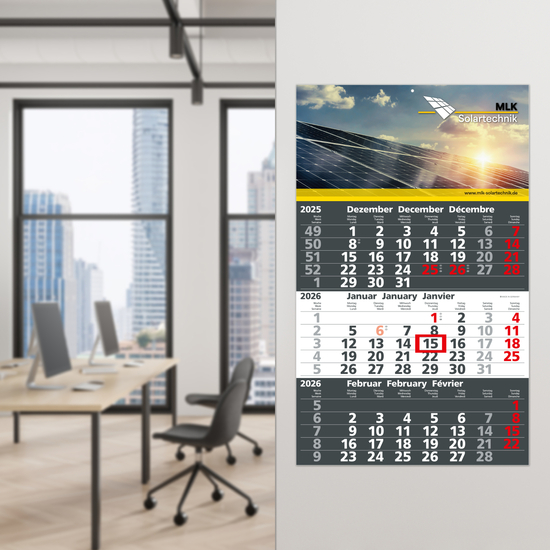 3-Monatskalender Solid 3 Bestseller, anthrazit (Einblatt)