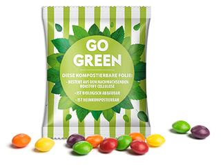 Skittles im Werbetütchen 10 g transparente kompostierbare Folie