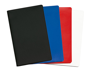 Taschenkalender "Status" im Format 9,5 x 16 cm, Kalendarium Grau/Blau, 32 Seiten gebunden + 16 Seiten ABC-Heft, eingesteckt in PVC-Hülle weiß