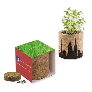 Pflanz-Kork rund mit Samen - Gras, Rundum-Lasergravur