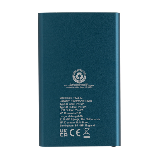 4.000mAh Type-C Powerbank aus RCS recyeltem ABS & Aluminium