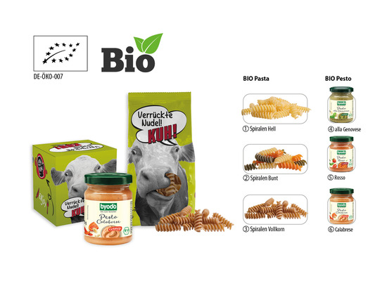 BIO Pesto im Werbekarton, Inhalt: Bio Pesto Rosso, vegan