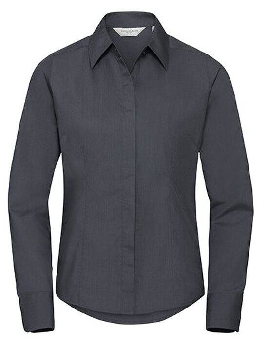 Ladies` Long Sleeve Fitted Polycotton Poplin Shirt