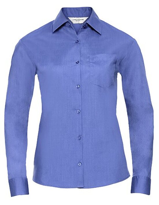 Ladies` Long Sleeve Classic Polycotton Poplin Shirt